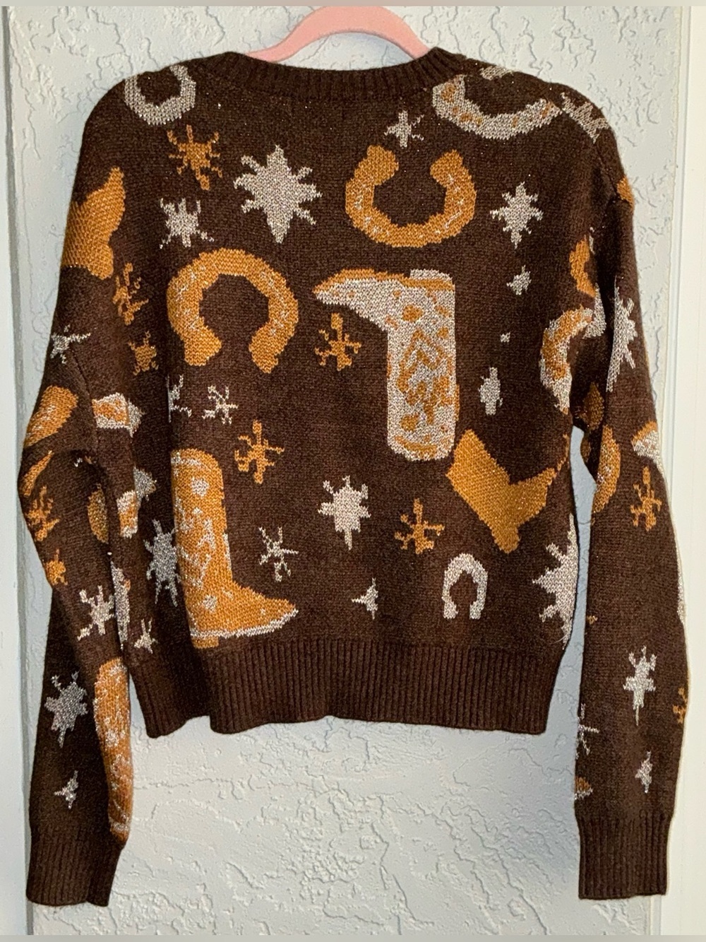 Aqua Blues Brown, Mustard & Cream Western Graphic Crewneck Sweater - Picture 5 of 8